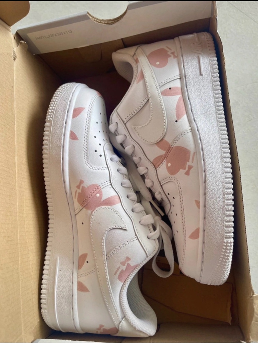 Nike Air Force White Sneakers with Pink Graphic Accents - Lace-Up Casual Shoes